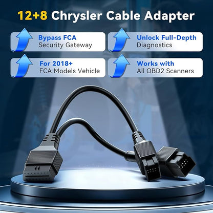 THINKCAR 12+8 Pin Connector to OBD2 Adapter for Chrysler, Security Gateway Bypass Cable for FCA SGW Vehicles for Diagnostic, Works with All OBD2 Scanners,for Dodge,for Jeep,for Ram,for Fiat Year 2018+