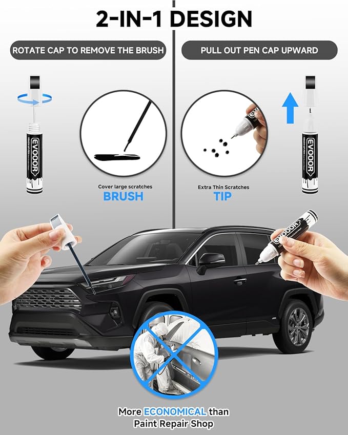 202 Black Touch Up Paint Compatible with Toyota Exact Match 2 in 1 Touch up Paint for Chips and Nicks Repair