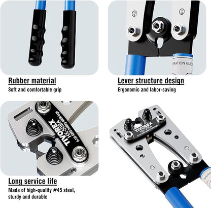 Battery Cable Lug Crimping Tool for AWG 8, 6, 4, 2, 1, 1/0 Gauge Electrical Lug, with 1/0 AWG-3/8” and 4 AWG-3/8” Copper Wire Lugs, 12PCS 3:1 Heat Shrink Tubing