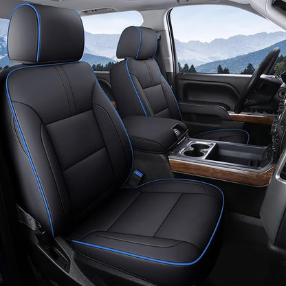 Coverado Silverado Seat Covers Full Set, Faux Leather Car Seat Covers Fit for Chevy Silverado GMC Sierra 2007-2013 & 2019-2026 1500, 2020-2026 2500HD 3500HD Crew Double Extended Cab(Blueline)