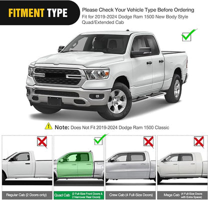 Nilight Running Boards for 2019-2026 Dodge Ram 1500 Quad Extended Cab New Body Style (Exclude 2019-2026 Classic) 6 Inch Slip-Proof Stainless Steel Bolt-on Side Step Nerf Bars,