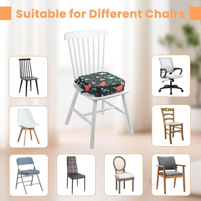 Toddler Booster Seat for Dining Table, 4" Kids Booster Seat for Kitchen Chair with Non-Slip Bottom, Portable Detachable Washable Increasing Cushion with 2 Adjustable Straps (Dinosaur)