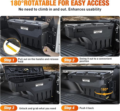 Nilight Truck Bed Tool Box Passenger Side Truck Tool Box Fit for Dodge Ram 1500 2500 3500 2002-2018 ABS Swing Case Truck Bed Storage Box w Lockable Lid Waterproof Wheel Well Toolbox, without Rambox