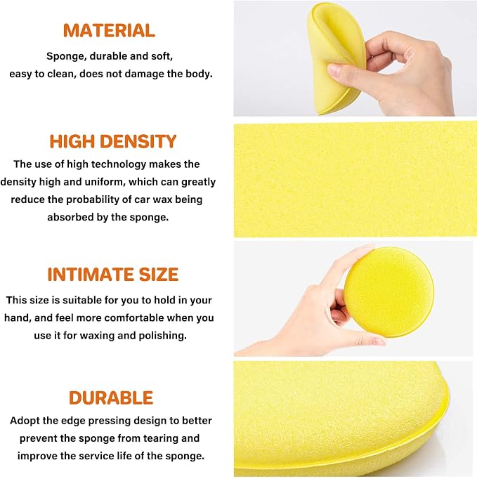 PSLER 30 Pack Foam Applicator Pads - Foam Car Wax Applicator Pad Detailing Round 4 inch Polishing Sponges for Car Wax Applicator Pad -Yellow