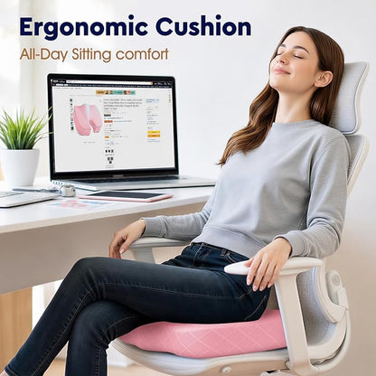 TushGuard Seat Cushion - for Office Chair, Car Seat, Airplane, Bleacher - Sciatica & Coccyx Pain Relief Desk Chair Cushion for Long Sitting Office Workers, Car Drivers(Pink, XXX-Large)