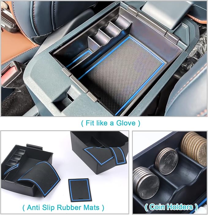 CDEFG for 2022 2023 2024 2025 2026 Ford Maverick Truck Center Console Organizer Tray 2022-2026 Maverick Armrest Trays Storage Box Coin Container Maverick Truck Accessories, 2-Pack(Blue Trim)