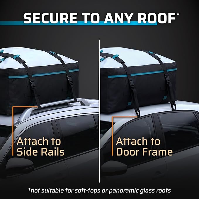 Rooftop Cargo Carrier - 19 Cubic Feet (XL), Waterproof Soft Shell Car Roof Cargo Carrier, Heavy Duty Car Top Luggage Cargo Bag with Patented Door Hooks and Non-Slip Mat