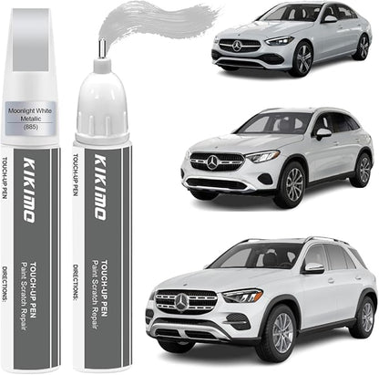 KIKIMO for Mercedes-Benz Touch Up Paint(Moonlight White Metallic(885)), Car Paint Repair Kit for Mercedes-Benz, 2 In 1 Scratches Repair with Pen Tip and Brush, Color-Matched for Quick & Easy Fix