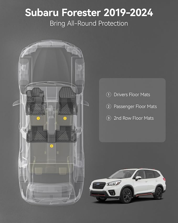 3W Floor Mats for Subaru Forester 2019-2023 2024, Custom Fit TPE All Weather Floor Liners, 1st & 2nd Row Full Set Car Accessories