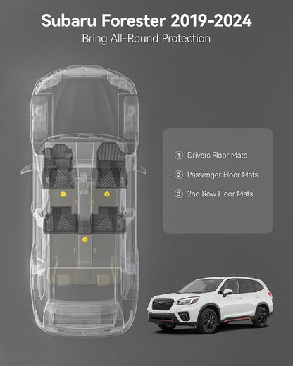 3W Floor Mats for Subaru Forester 2019-2023 2024, Custom Fit TPE All Weather Floor Liners, 1st & 2nd Row Full Set Car Accessories