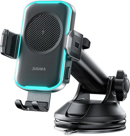 Wireless Car Charger,15W Fast Charging Auto Clamping Phone Holders for Your Car Compatible with iPhone 16/15/14/13, for Samsung Galaxy S24 Ultra S23 S22 S21, S20, S10+, Black