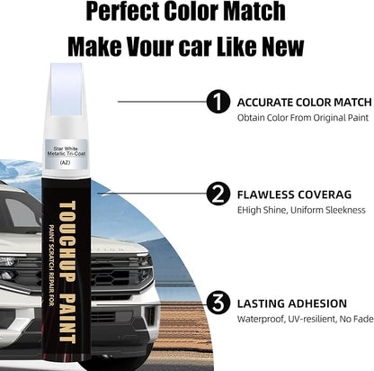 Star White Metallic Tri-Coat(AZ) Car Paint Touch Up Pen for Ford, 2-In-1 Color Accurate Touch Up Car Scratch Repair Paint Exact Match Ford Series Automotive Scratch Remover for Nicks & Chips Repair