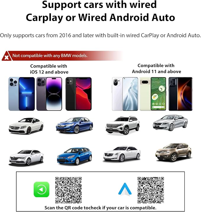 Sunweyer S40 Super Mini CarPlay Adapter Wireless Android Auto Car Kit-for Factory Wired CarPlay Cars, Auto Connect Wireless Adapter