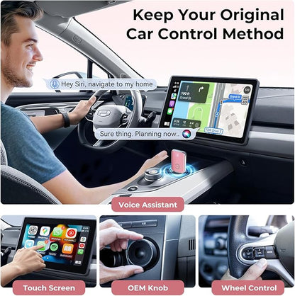 Wireless Carplay Adapter for iPhone, Convert Wired Carplay to Wireless, 2 in 1 Plug and Play Mini CarPlay Android Auto Adapter for iOS 10 Android 11 and Above, Cars with Built-in Carplay (Rose Pink)