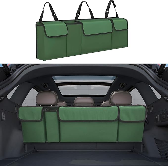 Car Trunk Organizer, Backseat Hanging Large Storage with Adjustable Straps,Waterproof PVC Collapsible Cargo Bag, Car Interior Accessories for Auto SUV MPV (Green)