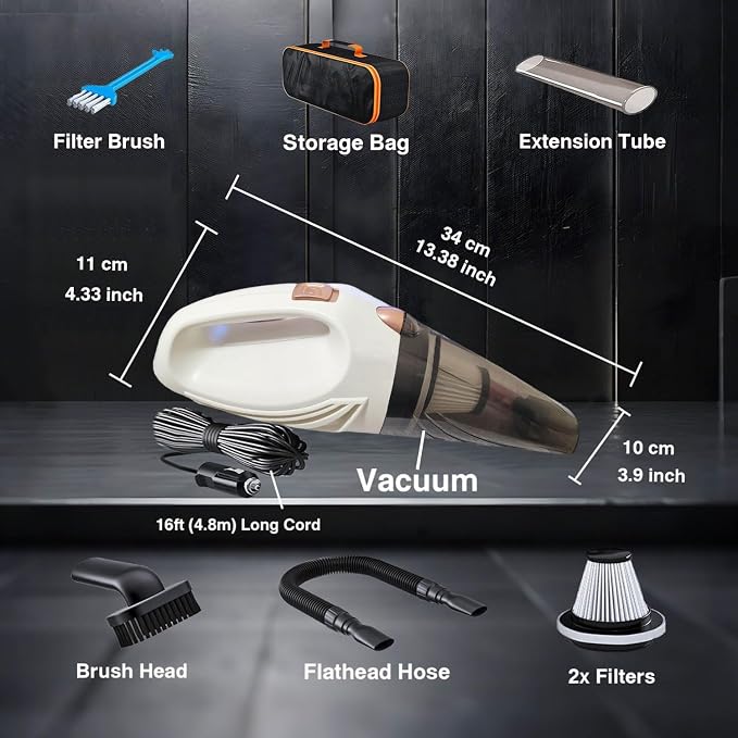 Car Vacuum Cleaner, Portable Handheld Mini Vacuum Cleaner W/ 16ft Cord, Bag, & Attachments - Small Vacuum for Car, RV, Boats, Travel