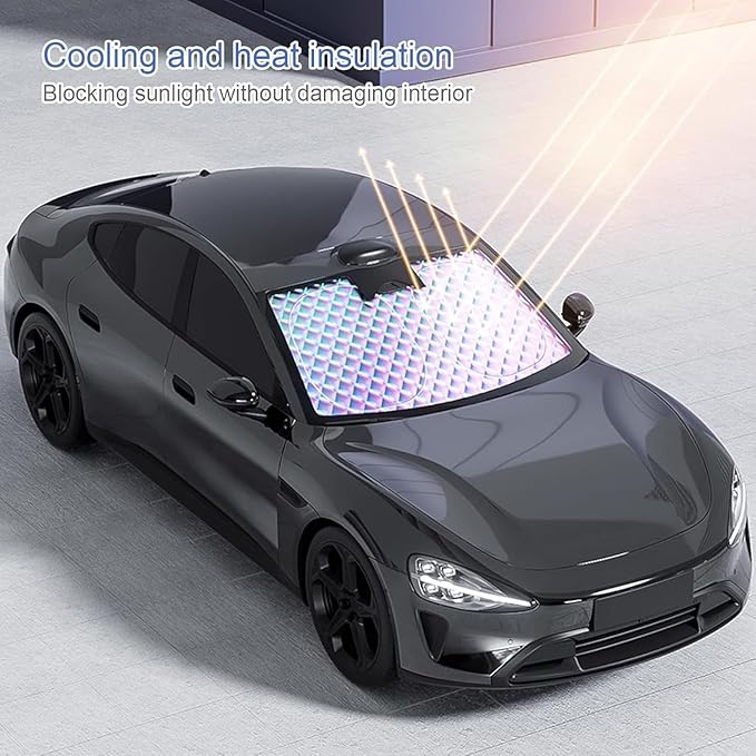 Car Windshield Sunshield, Accordion Foldable Front Windshield Sunshade UV Protection Auto Sunshade Rainbow Sparkle Layer Diamond Pattern Thermal Reflector (S)