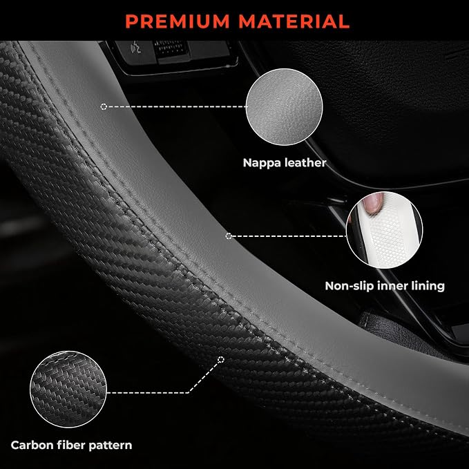Steering Wheel Cover for Honda CRV Accord Civic HRV Pilot Odyssey, Standard Size 14.5-15" (Gray)