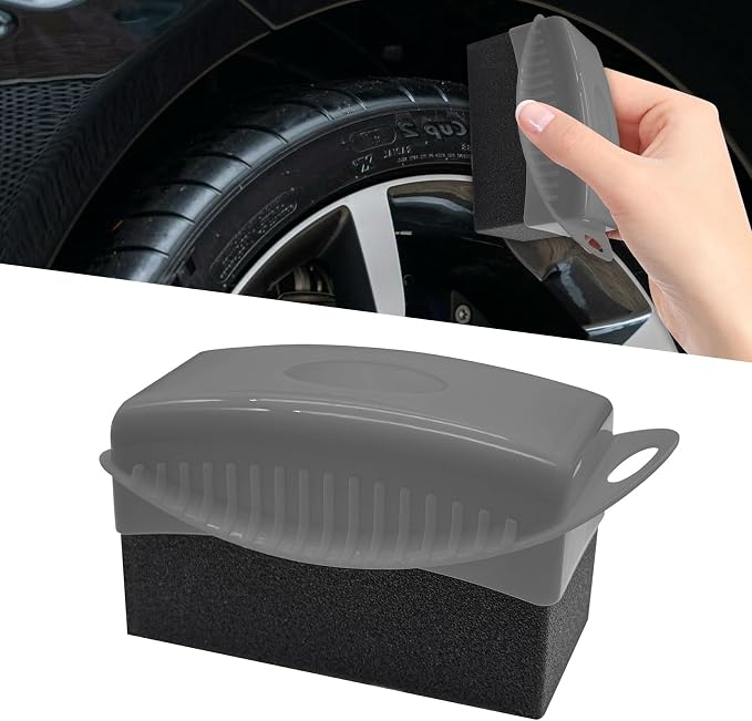Tire Dressing Applicator, Tire Shine Applicator, Wheel Waxing Wipe Polishing Sponge with Lid, Car Accessories Reusable Wheel Detailing Foam Fit for Vehicle Waxing Polishing Cleaning (Gray)