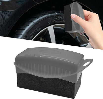 Tire Dressing Applicator, Tire Shine Applicator, Wheel Waxing Wipe Polishing Sponge with Lid, Car Accessories Reusable Wheel Detailing Foam Fit for Vehicle Waxing Polishing Cleaning (Gray)