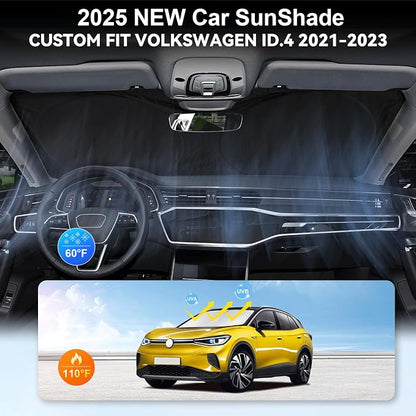 Custom Fit VW ID.4 Windshield Sunshade for 2021-2022 2023 2024 2025 VW ID.4 for Volkswagen Accessories Front Window Shield Cover for Windshield Sun Visor Protector Blocks UV Keeps Car Cool