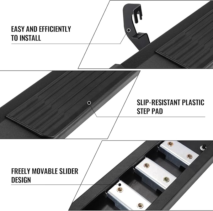 COMNOVA Running Boards Compatible with Vehicle Nissan 2004-2025 Titan Crew Cab, 2016-2025 Titan XD Crew Cab. 6 Inch Carbon Steel Step Bars and Black Side Steps Step Bars.