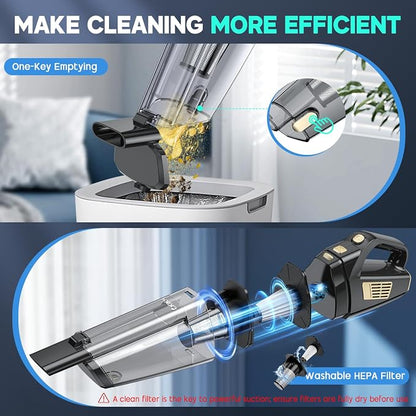 CKIKH Handheld Vacuum Cordless, 15000PA Strong Suction Hand Held Car Vacuum Cleaner Portable with Multi-Nozzles & Washable Filter, Lightweight Rechargeable Vacuum Cleaner for Home, Car, Office, Pets