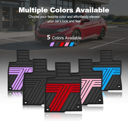 Floor Mats Fit for Honda Civic Sedan 2016-2021 & Hatchback 2017-2021 & Coupe 2016-2020, All Weather Custom Fit Anti-Slip Car Mats for Civic, 1st & 2nd Row, Black & Red