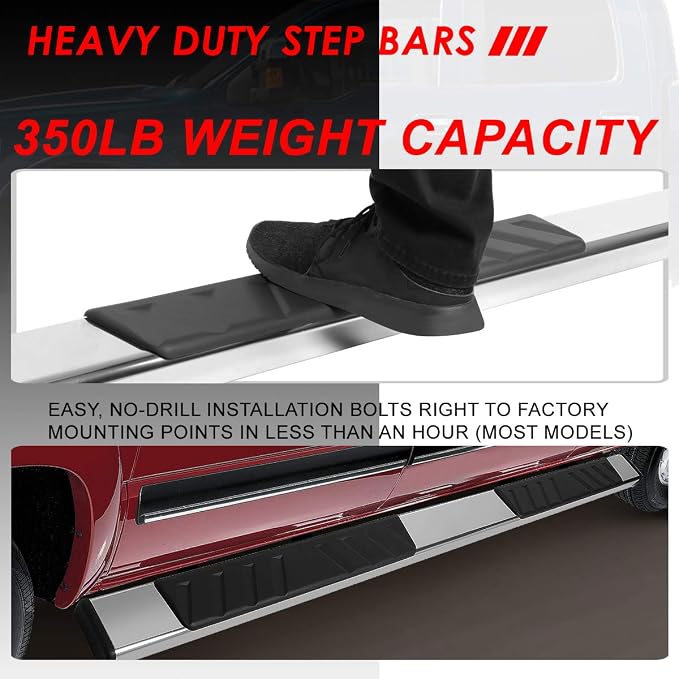 Auto Dynasty Flat Running Boards Compatible with 2004-2014 Ford F150 SuperCrew Cab, Stainless Steel Side Step Rail Nerf Bars, 5" Step Bars, Polished Chrome