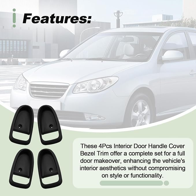 4Pcs Interior Door Handle Set Left Right Front Rear Black Cover Bezel Trim Kit Compatible with 2001-2006 Hyundai Elantra Replace 82621-2D000 82611-2D000 826112D000 826212D000