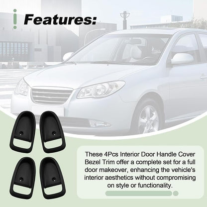 4Pcs Interior Door Handle Set Left Right Front Rear Black Cover Bezel Trim Kit Compatible with 2001-2006 Hyundai Elantra Replace 82621-2D000 82611-2D000 826112D000 826212D000
