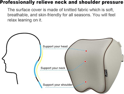 Crofy 2 Pack Car Neck Pillow, Softness Car Headrest Pillow for Driving with Adjustable Strap, 100% Memory Foam and Breathable Removable Cover, Comfortable Ergonomic Design, Gray & Brown