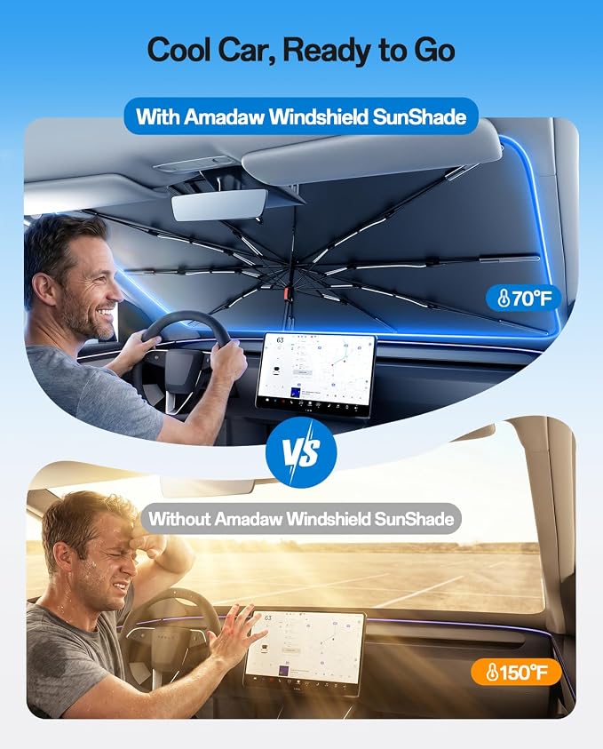 SUV Windshield Sun Shade Umbrella for RAV4/CR-V/Model Y/Explorer/Forester/Lexus RX/Pacifica/Kicks, Protect Car from Sun Rays & Heat Damage, Easy Storage with Bag, M Size(57" x 35")