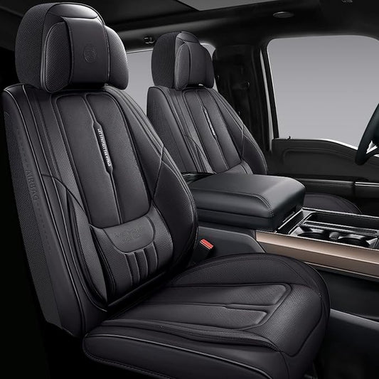 NS YOLO Universal Fit Full Coverage Leather Car Seat Covers for Cars,SUVs and Pick-up Trucks, Car Seat Protector,Automotive Seat Covers Full Set,Car Seat Cushion,Black Seat Cover for 5 Seats