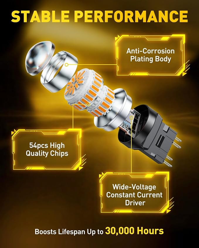 AUXITO LED Turn Signal Lights Tail Lights 7443 7440 T20 7440A Led Bulbs Amber Yellow Bright 7441 7444 7444NA W21W LED Replacement Lights for Front Rear Turn Signal Marker Blinker Lights(Pack of 2)