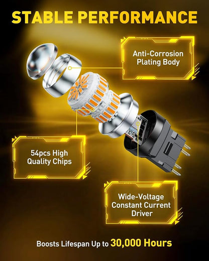 AUXITO LED Turn Signal Lights Tail Lights 7443 7440 T20 7440A Led Bulbs Amber Yellow Bright 7441 7444 7444NA W21W LED Replacement Lights for Front Rear Turn Signal Marker Blinker Lights(Pack of 2)