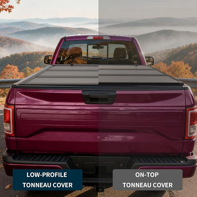 OEDRO Low-Profile Hard Tri-Fold Tonneau Cover Compatible with Toyota Tacoma 2016-2023 (Excl. Trail Edition) 5ft Bed with Tacoma Bed Rail, One-Handed Quick Release, Drainage Design