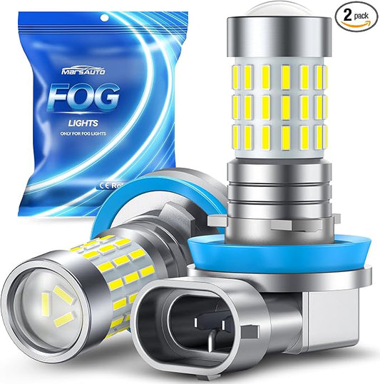 Marsauto H11 H8 Led Fog Light Bulbs or DRL, 10,000 Lumens 6000K White, 48 Chips Fog Lights, H11 Led Bulb 1:1 Mini Size H11/H8/H16 Led Fog Lights, 360° Illumination, (Clear Lens Side Marker)