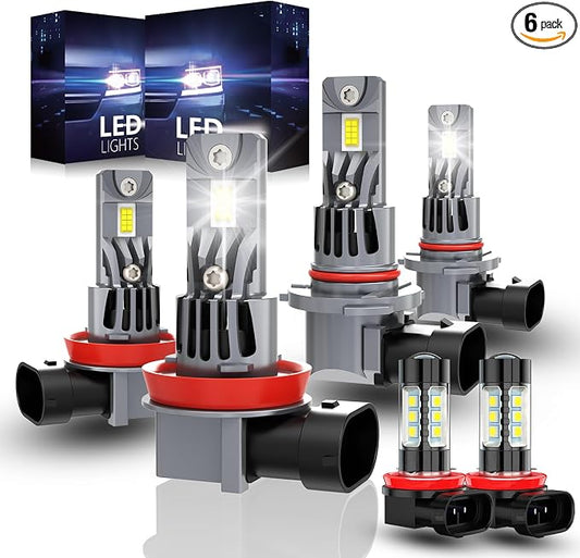 Fit (Year: 2006-2018) Lights Bulbs for Honda Pilot, High Beam Low Beam and Fog Light Bulb Set, 6500K Cool White, 500% Brightness, Plug and Play - 6 Pack