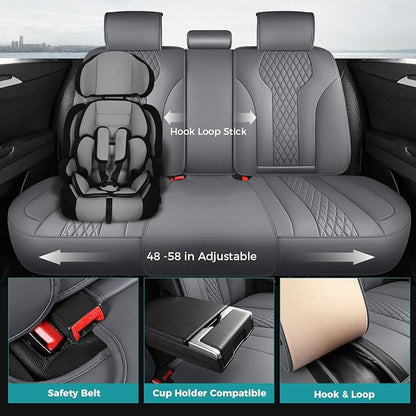 Leather Car Seat Covers Full Set, Breathable Faux Leather Seat Covers for Cars SUV Sedan Waterproof Grey