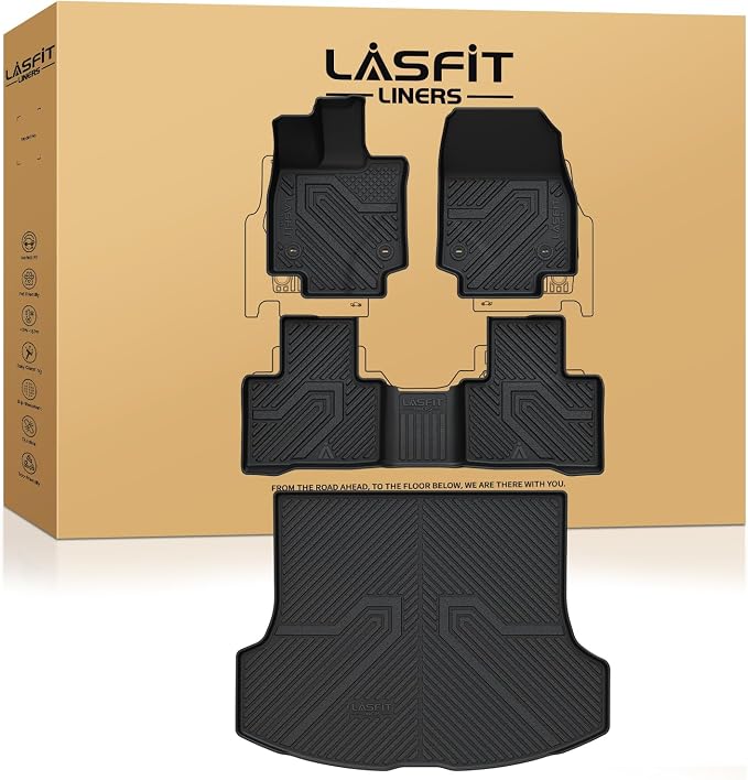 LASFIT Floor Mats & Cargo Mat for Lexus RX/RX350/RX350h/RX500h 2023-2026, TPE RX 350 All Weather Protection Custom Fit 1st & 2nd Row RX350 Floor Liners, Black, Easy to Clean