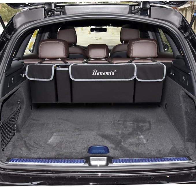 Car Trunk Organizer and Storage, Backseat Hanging Organizer for SUV, Truck, MPV, Waterproof, Collapsible Cargo Storage Bag with 4 Pockets, Car Interior Accessories (Black)