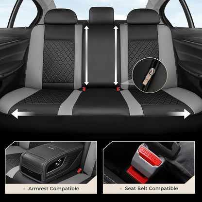 Coverado Car Seat Covers Full Set, Automotive Leather Seat Covers for Car，Universal Fit Front Back Seat Cover, Non-Slip Waterproof Breathable Car Seat Protector