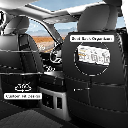 FREESOO Car Seat Covers Full Set for Dodge Ram 2002-2018 1500 & 2011-2026 2500 3500 Crew Quad Cab, 2019-2024 Ram 1500 Classic Leather Seat Cover, with Curved Bench, Black Blue