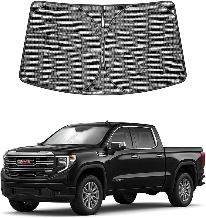 Proadsy Windshield Sun Shade Custom Fit GMC 1500 2500 3500 2019-2026 Ice Crystal Black Front Window Sunshade UV and Heat Blocker Foldable Visor Keeps Car Cooler for Summer Parking and Daily Use