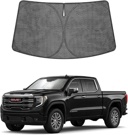 Proadsy Windshield Sun Shade Custom Fit GMC 1500 2500 3500 2019-2026 Ice Crystal Black Front Window Sunshade UV and Heat Blocker Foldable Visor Keeps Car Cooler for Summer Parking and Daily Use