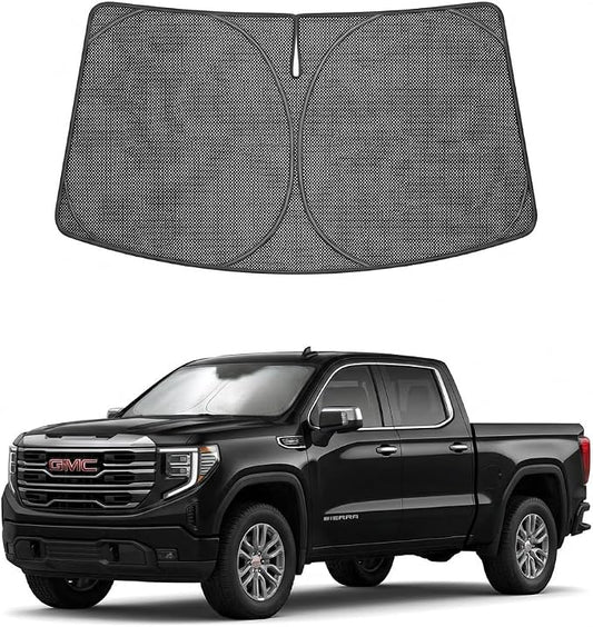 Proadsy Windshield Sun Shade Custom Fit GMC 1500 2500 3500 2019-2026 Ice Crystal Black Front Window Sunshade UV and Heat Blocker Foldable Visor Keeps Car Cooler for Summer Parking and Daily Use