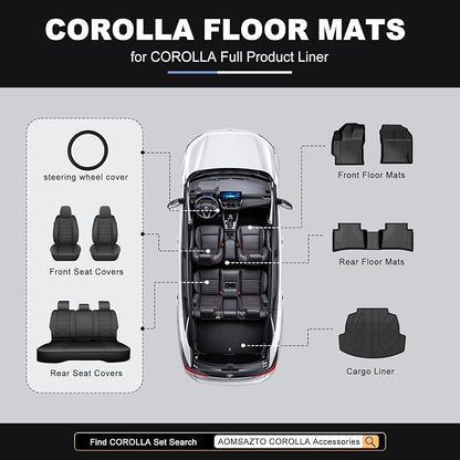 AOMSAZTO Corolla Front Car Seat Covers Custom Fit for Toyota Corolla 2014 2015 2016 2017 2018 2019 LE,SE,XSE,L,XLE,S,S Plus Faux Leather Seat Covers with Steering Wheel Cover(2 Seats,Black)