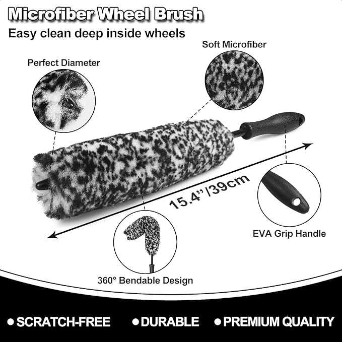 9Pcs Car Wheel & Tire Brush Kit, Wheel Cleaner Brush, Soft-bristled Rim Brush, Tire Shine Applicator Pad, Car Wash Mitt, Towel, Car Detailing Cleaning Wash Brush Supplies Kit