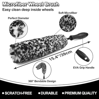 9Pcs Car Wheel & Tire Brush Kit, Wheel Cleaner Brush, Soft-bristled Rim Brush, Tire Shine Applicator Pad, Car Wash Mitt, Towel, Car Detailing Cleaning Wash Brush Supplies Kit